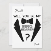 タキシードのリングボーイ 黒と白のプロポーズカード 招待状 (正面)