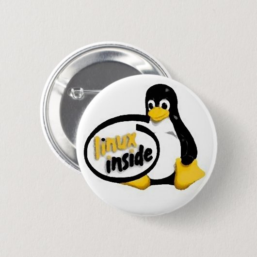 タキシードの中のLINUX Linuxのペンギンのロゴ 缶バッジ (正面&裏面)