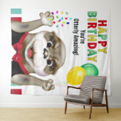 タキシードの可愛いオッター子供の誕生日背景 タペストリー (インサイチュ(横))