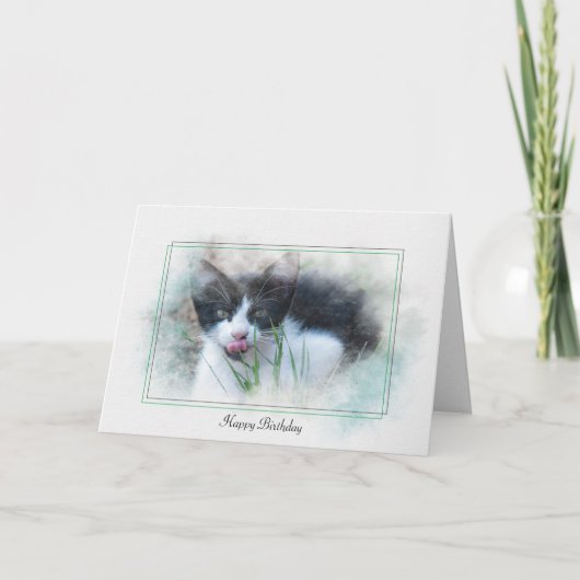 タキシードの子ユーモアのあるネコ誕生日 カード (正面)
