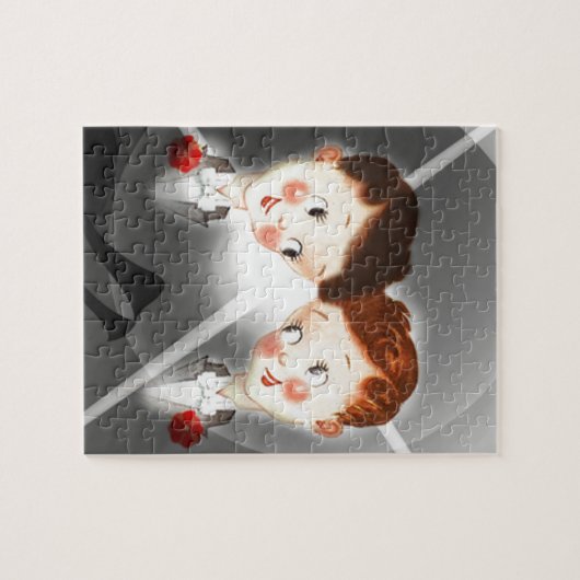 タキシードの愛らしいヴィンテージの2つのゲイの男性のカップル ジグソーパズル (横)