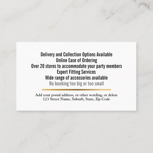 タキシードの男性モダン金ゴールドブラックスーツにDIYブルーを採用 名刺 (裏面)