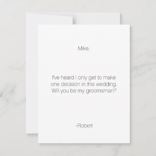 タキシードの結婚式で指輪を運んで来る人|の花婿の付添人 招待状 (裏面)