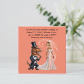 タキシードのTレックスが指輪を持ってプロポーズするTレックス 招待状 (スタンド正面)