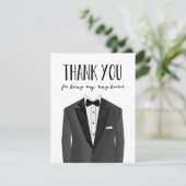 タキシードは結婚式で指輪を運んで来る人|の花婿の付添人感謝していしています サンキューカード (スタンド正面)