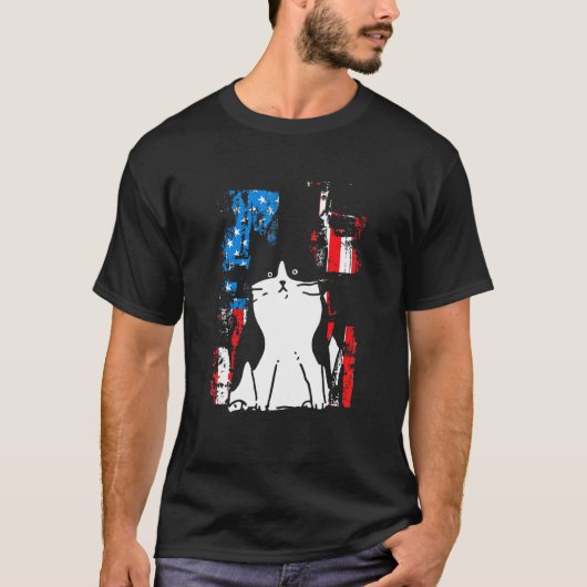 タキシードを着た愛国的な猫 アメリカ愛国キティ Tシャツ (正面)