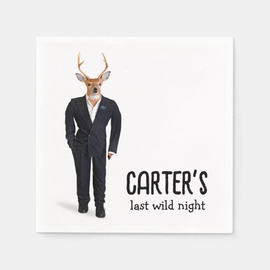 タキシードを着た独身最後の夜の鹿 スタンダードカクテルナプキン (正面)