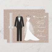 タキシードガウンとハト0nオレンジブラウン結婚ズ 招待状 (正面/裏面)