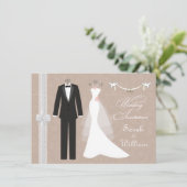 タキシードガウンとハト0nオレンジブラウン結婚ズ 招待状 (スタンド正面)