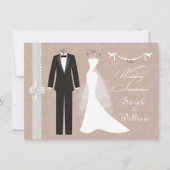 タキシードガウンとハト0nオレンジブラウン結婚ズ 招待状 (正面)