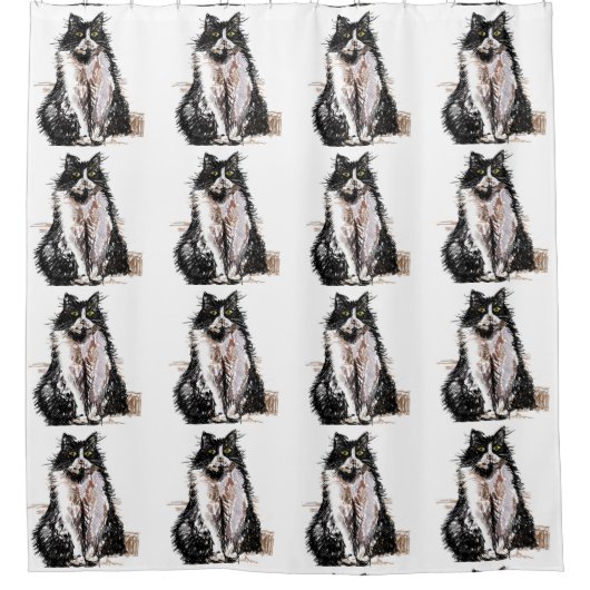 . .タキシードキャットかわいい白黒の猫にシャワーカーテン シャワーカーテン (正面)