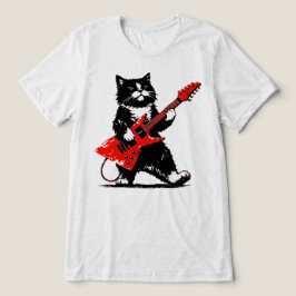 タキシードキャットが赤いエレキギターを演奏 トライブレンドTシャツ