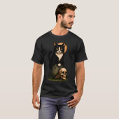 タキシードキャットとドクロ - かわいいゴシック風の墓地デザイン Tシャツ (正面フル)