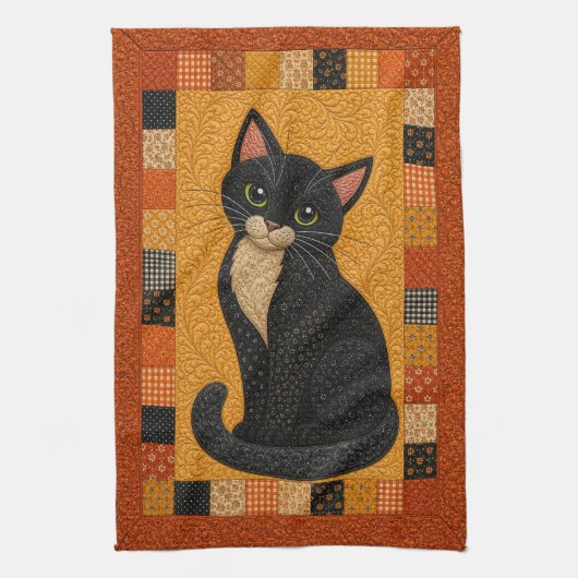 タキシードキャットのキルト キッチンタオル (縦)