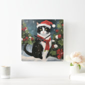 タキシードキャットのクリスマス雪景色 スクエア壁時計 (ホーム)