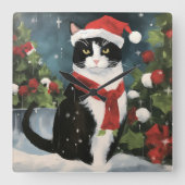 タキシードキャットのクリスマス雪景色 スクエア壁時計 (正面)