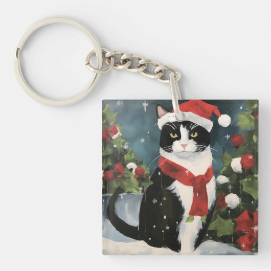 タキシードキャットのクリスマス キーホルダー (正面)