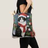 タキシードキャットのクリスマス トートバッグ (クローズアップ)