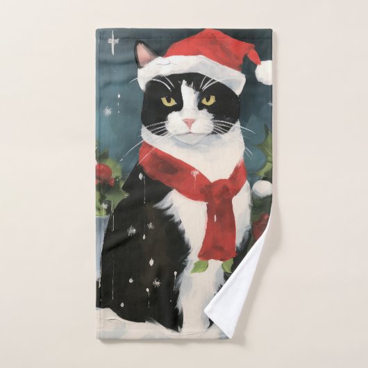 タキシードキャットのクリスマス バスタオルセット (ハンドタオル)