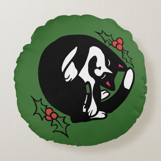 タキシードキャットのクリスマス ラウンドクッション (正面)