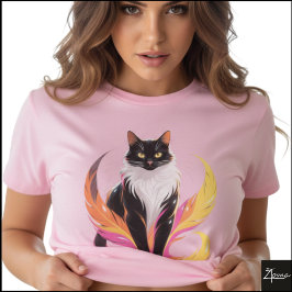 タキシードキャットのネオンフェザーポップアート Tシャツ