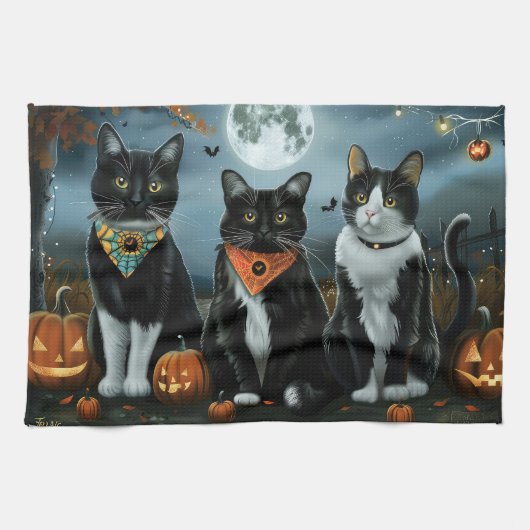 タキシードキャットのハロウィーン キッチンタオル (横)