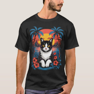 タキシードキャットのハワイアンサマートロピカルビーチ Tシャツ