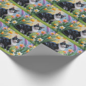 タキシードキャットの春の花の絵 ラッピングペーパー (角)