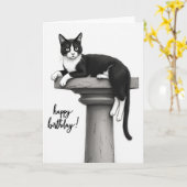 タキシードキャットの誕生日カード カード (黄色い花)