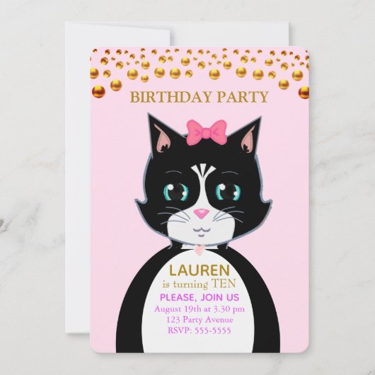 タキシードキャットの誕生日パーティー招待状 招待状 (正面)