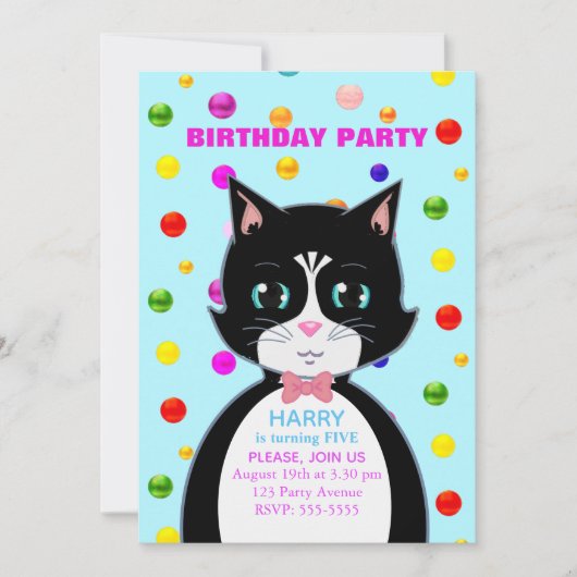 タキシードキャットの誕生日パーティー招待状 招待状 (正面)