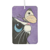 タキシードキャットアンドホワイトバタフライイラストレーション カーエアーフレッシュナー (正面)