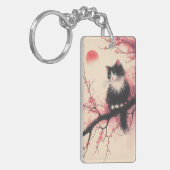 タキシードキャットオンさくらんぼの花日本のの美学 キーホルダー (正面左)