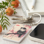 タキシードキャットオンさくらんぼの花日本のの美学 キーホルダー (正面右)