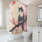 タキシードキャットオンさくらんぼの花日本のの美学 シャワーカーテン (インサイチュ)