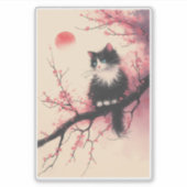 タキシードキャットオンさくらんぼの花日本のの美学 シール (正面)