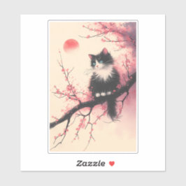 タキシードキャットオンさくらんぼの花日本のの美学 シール