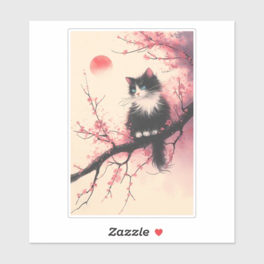 タキシードキャットオンさくらんぼの花日本のの美学 シール (シート)