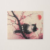 タキシードキャットオンさくらんぼの花日本のの美学 ジグソーパズル (横)