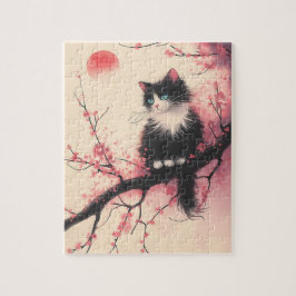タキシードキャットオンさくらんぼの花日本のの美学 ジグソーパズル