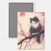 タキシードキャットオンさくらんぼの花日本のの美学 マグネット (正面/裏面)
