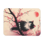 タキシードキャットオンさくらんぼの花日本のの美学 マグネット (横)