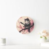 タキシードキャットオンさくらんぼの花日本のの美学 ラウンド壁時計 (ホーム)