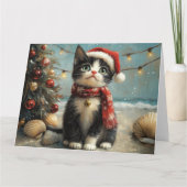 タキシードキャットクリスマスヴィンテージビーチ カード (正面)