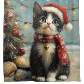 タキシードキャットクリスマスヴィンテージビーチ シャワーカーテン (正面)