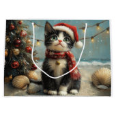 タキシードキャットクリスマスヴィンテージビーチ ラージペーパーバッグ (正面)