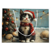 タキシードキャットクリスマスヴィンテージビーチ ラージペーパーバッグ (裏面)