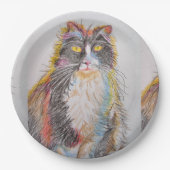 タキシードキャットスケッチアートバースデーパーティー紙プレート ペーパープレート (正面)