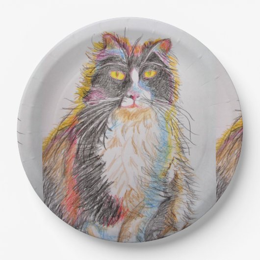 タキシードキャットスケッチアートバースデーパーティー紙プレート ペーパープレート (正面)