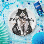 タキシードキャットスケッチアートバースデーパーティー紙プレート ペーパープレート (パーティー)